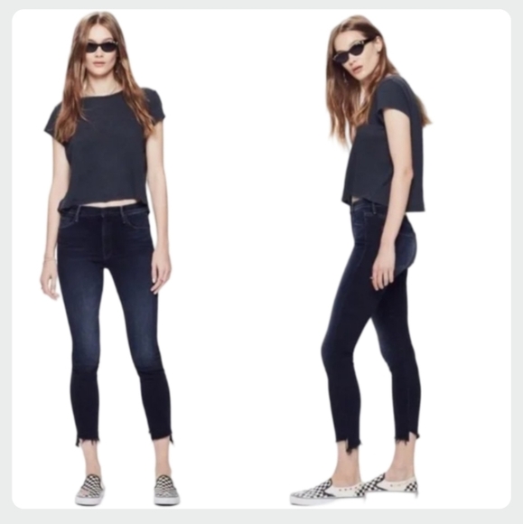 MOTHER The Stunner Zip Ankle Step Fray Black Jeans 28 - Picture 1 of 14